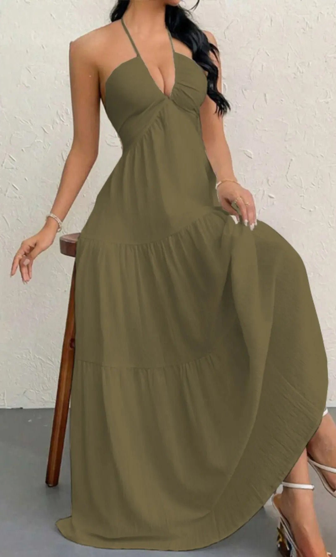 Women'S Plain Dress, Summer Clothes Women, Casual Sleeveless Backless Dress for Beach Holiday Vacation, Ladies Summer Clothes