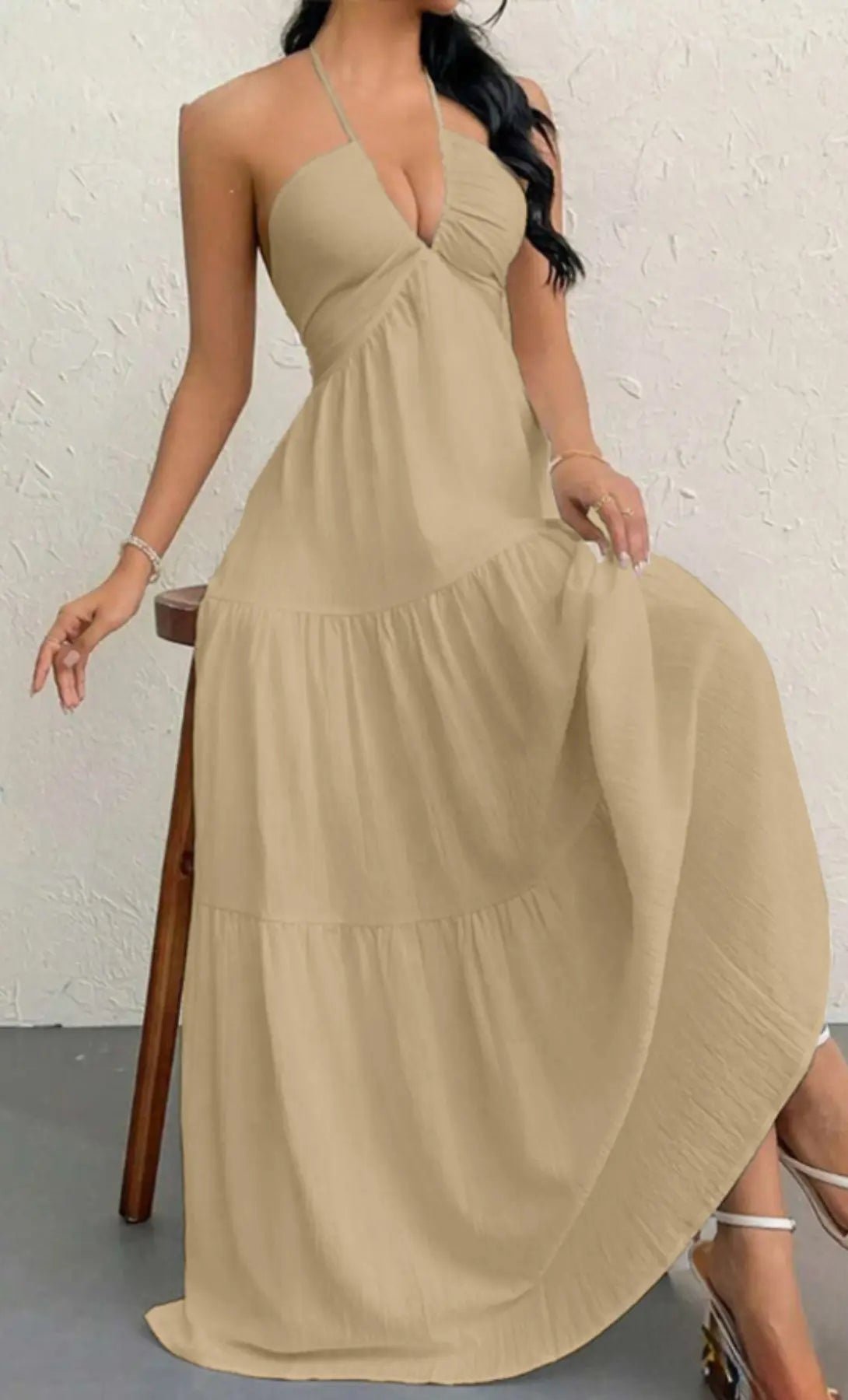 Women'S Plain Dress, Summer Clothes Women, Casual Sleeveless Backless Dress for Beach Holiday Vacation, Ladies Summer Clothes