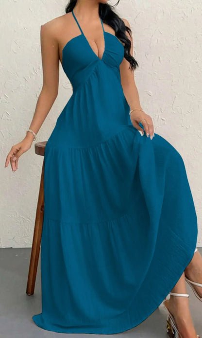 Women'S Plain Dress, Summer Clothes Women, Casual Sleeveless Backless Dress for Beach Holiday Vacation, Ladies Summer Clothes